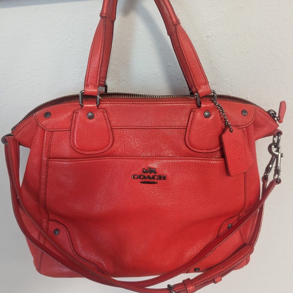 COACH MICKIE SATCHEL IN GRAIN LEATHER (COACH F34040) ANTIQUE NICKEL/CARDINAL
